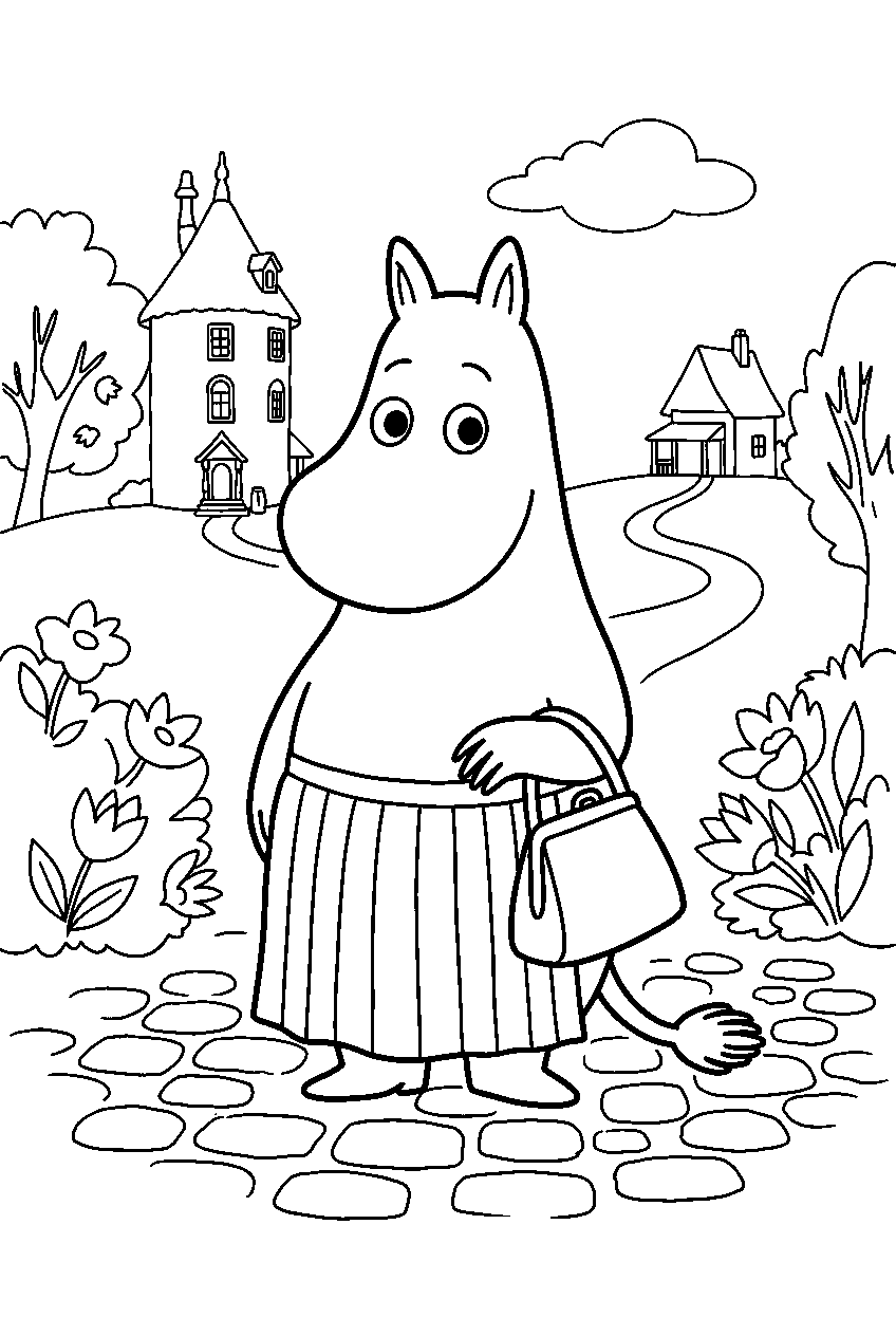 moominmamma in village square line art