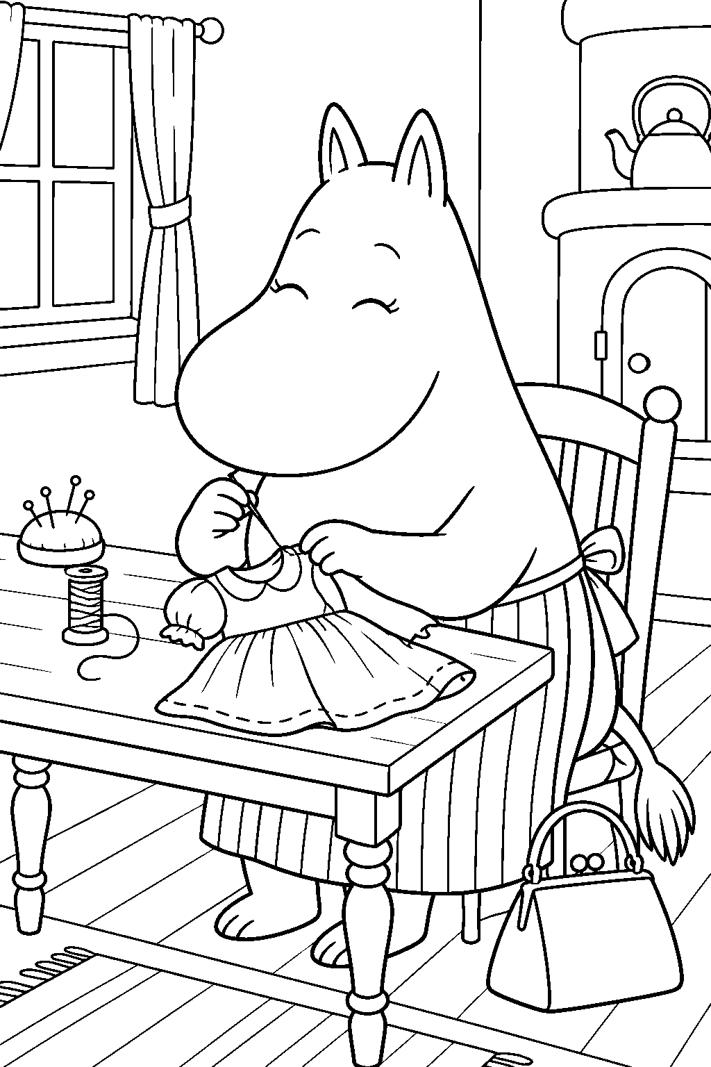 moominmamma sewing ninny s dress in the moominhouse line art