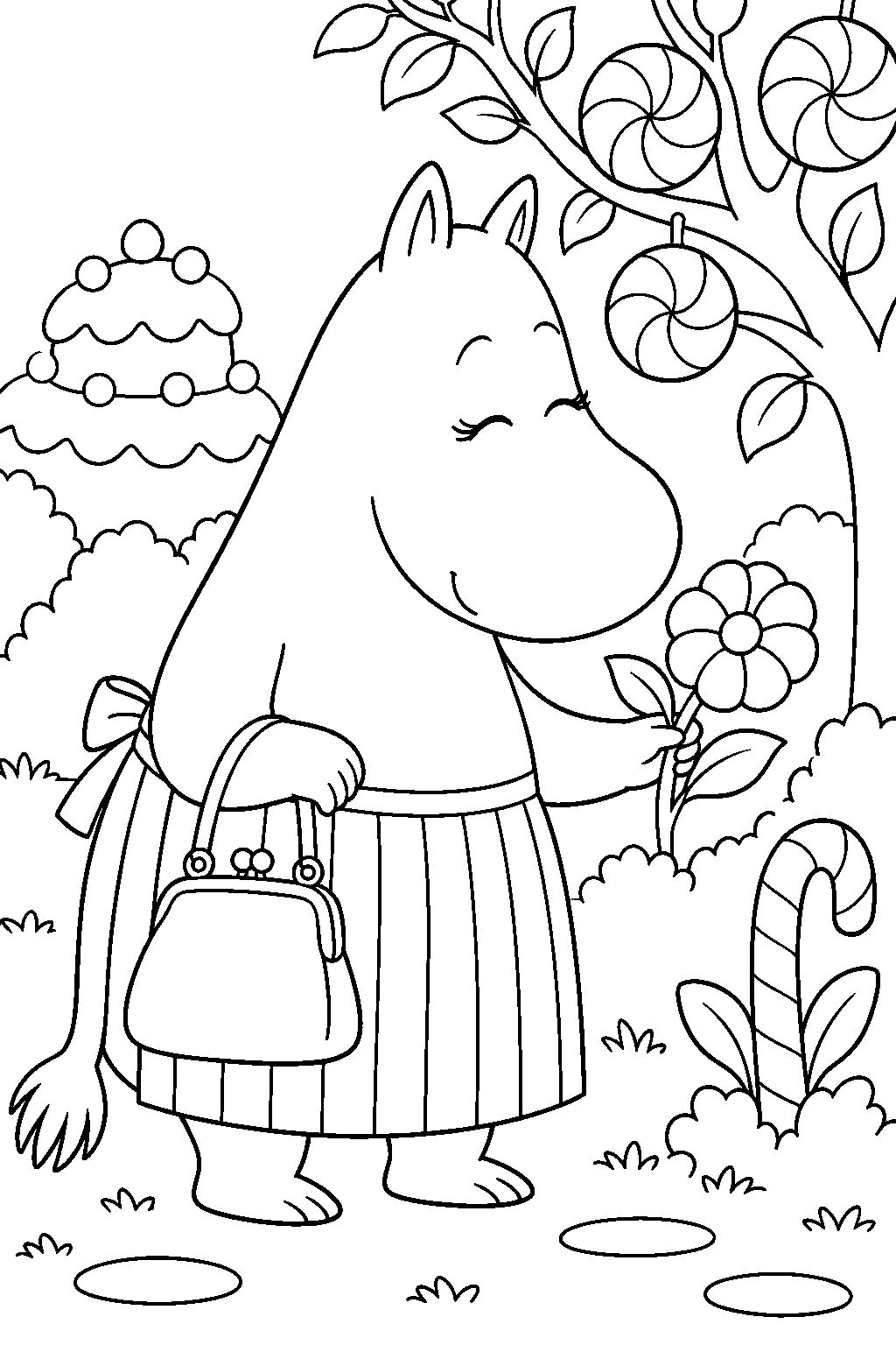 moominmamma visiting the old man s garden of sweets line art