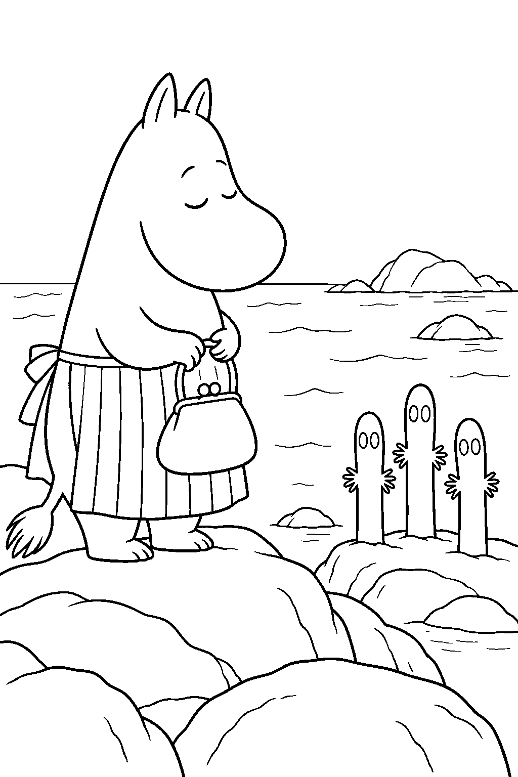 moominmamma watching hattifatteners on their island line art
