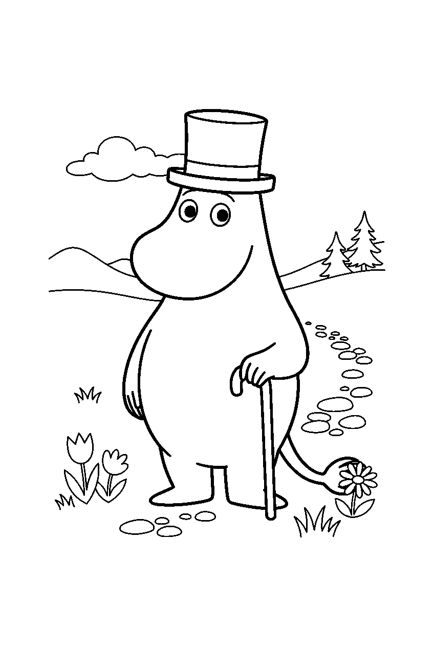 moominpappa in valley meadow line art