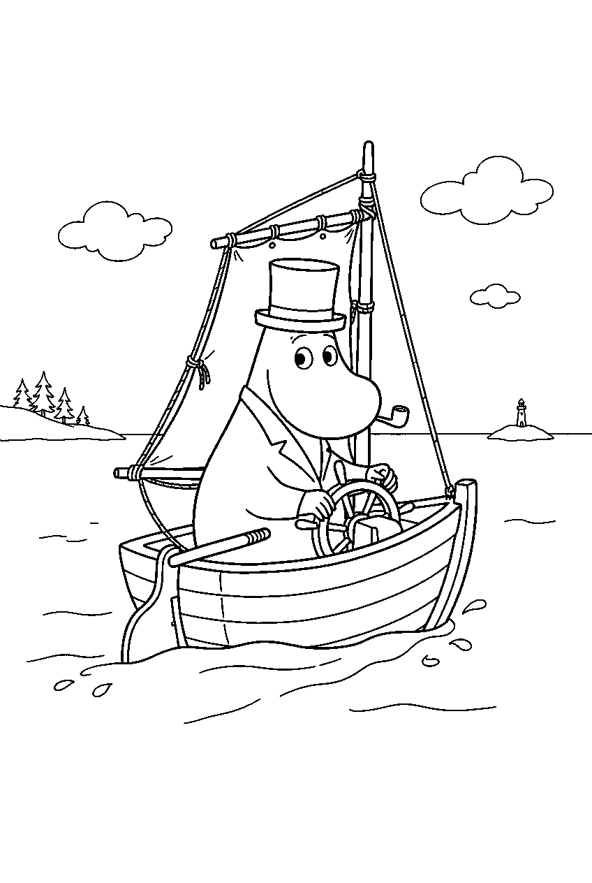 moominpappa on sailing boat line art