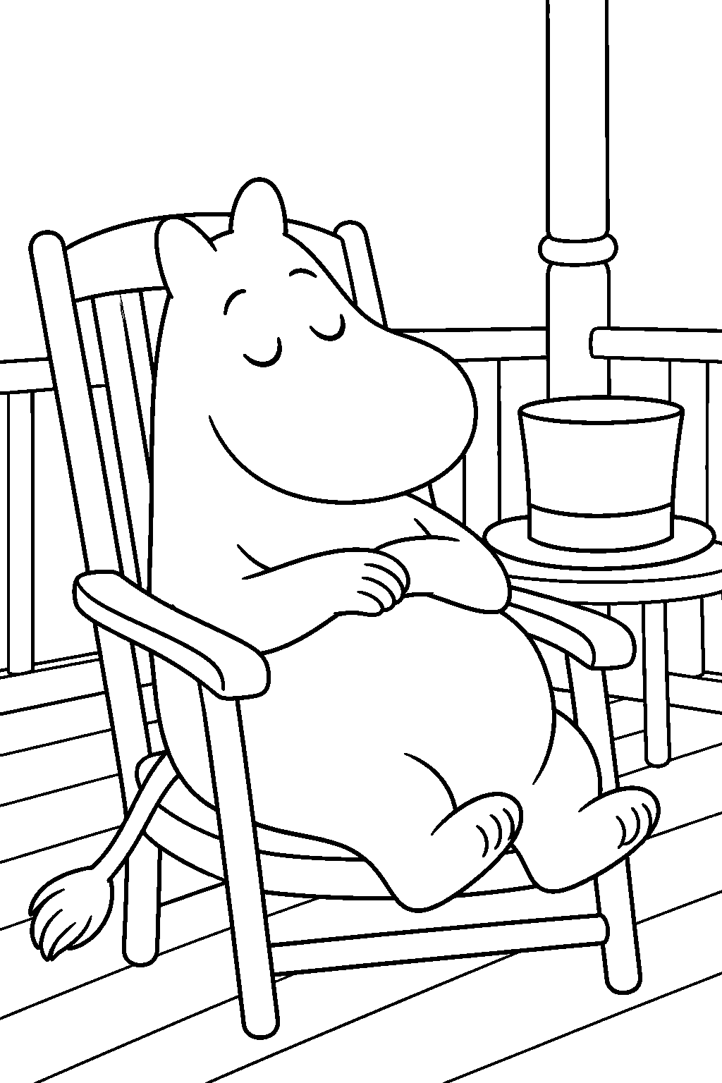 moominpappa taking a nap on the moominhouse veranda line art