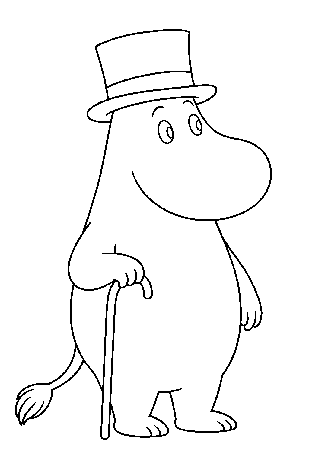 moominpappa wearing his top hat and holding a walking cane line art