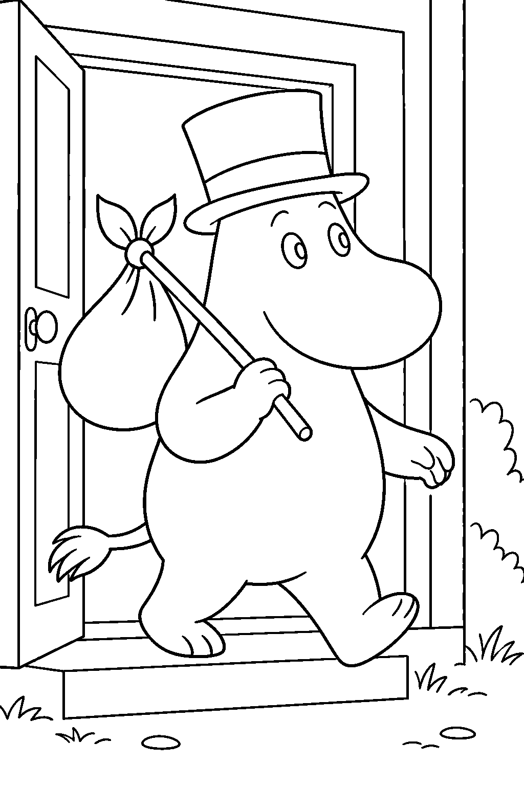 young moominpappa escaping from the orphanage to begin his adventures line art