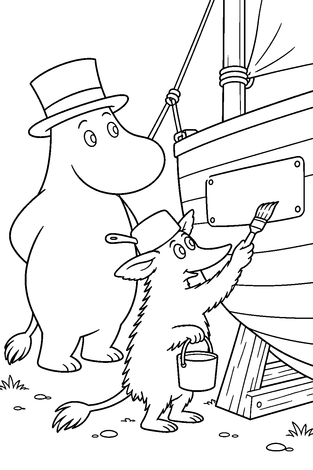 young moominpappa watching the muddler paint the name on the oshun oxtra line art