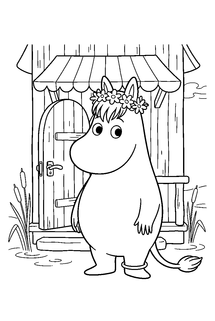 moomin snorkmaiden at bathing house line art