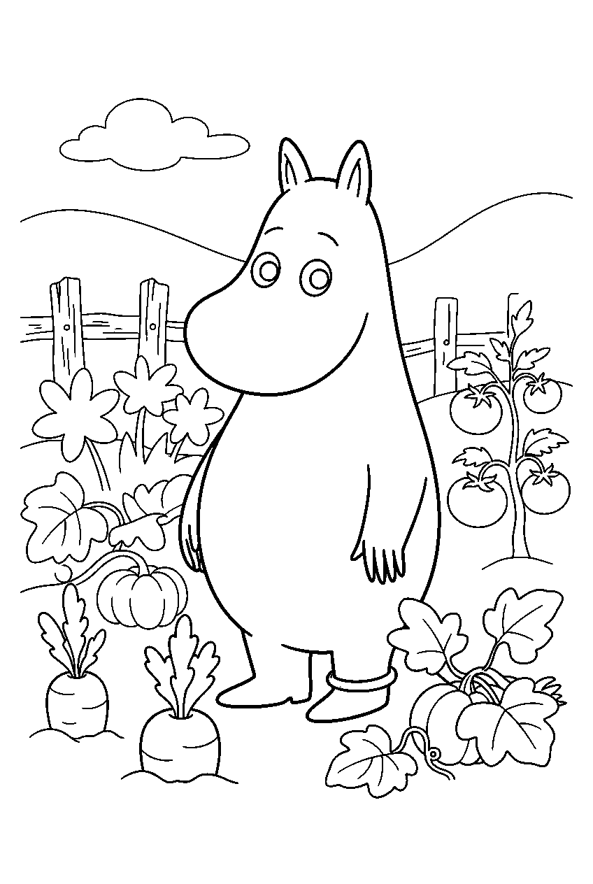 moomin snorkmaiden in vegetable garden line art