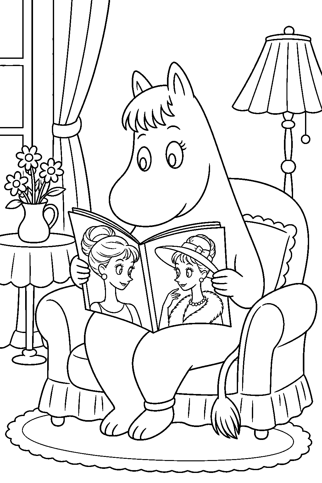 snorkmaiden reading a magazine about audrey glamour line art