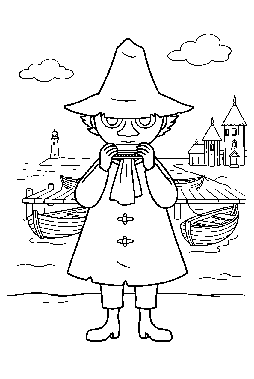 moomin snufkin in harbor line art