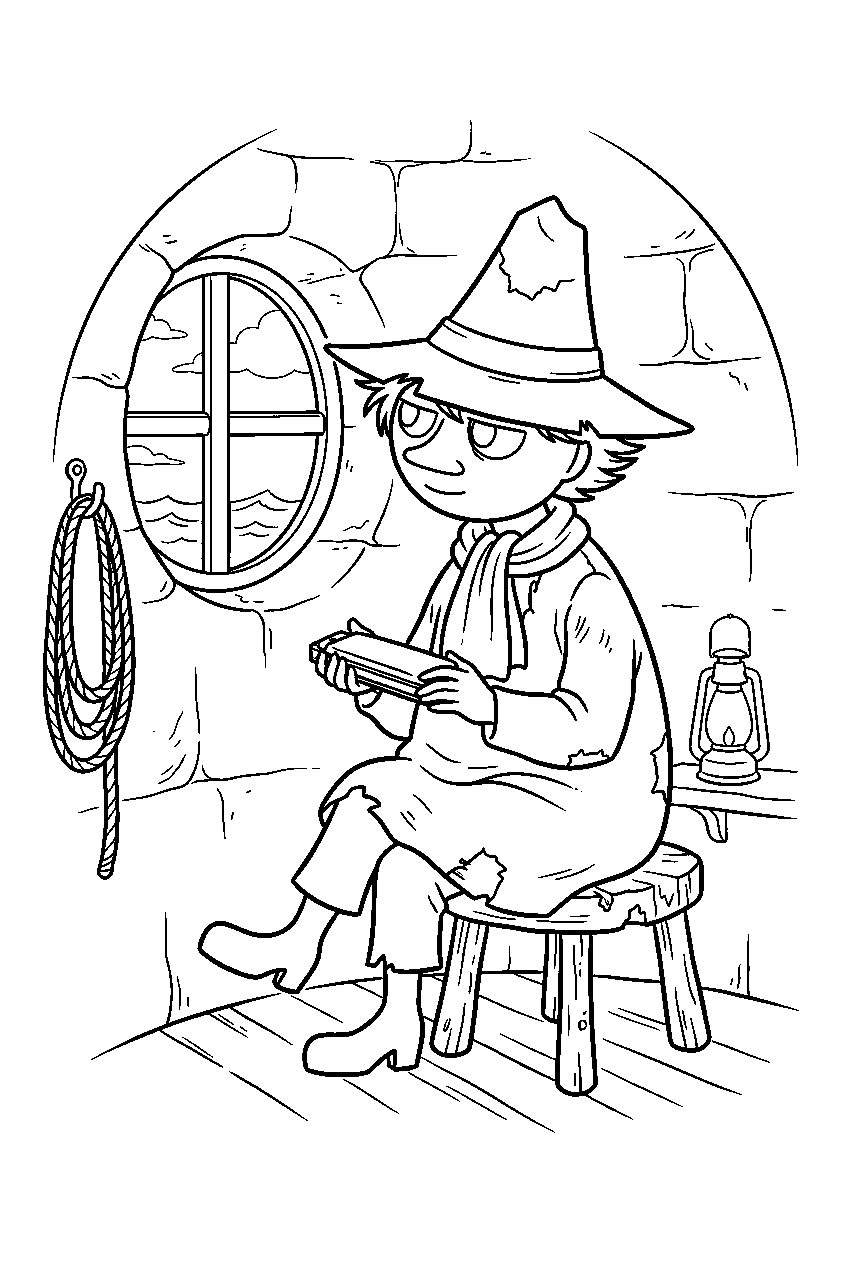 moomin snufkin in lighthouse line art