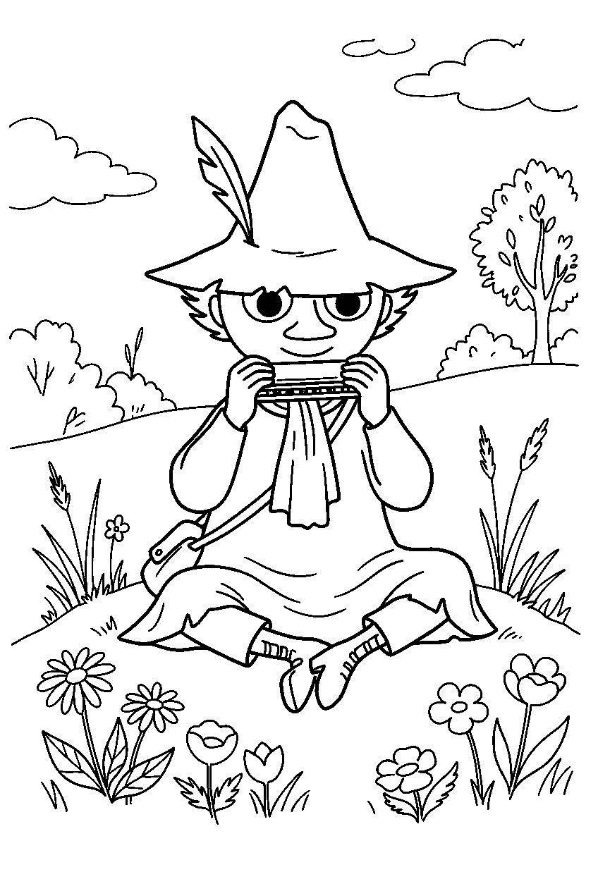 moomin snufkin in midsummer meadow line art