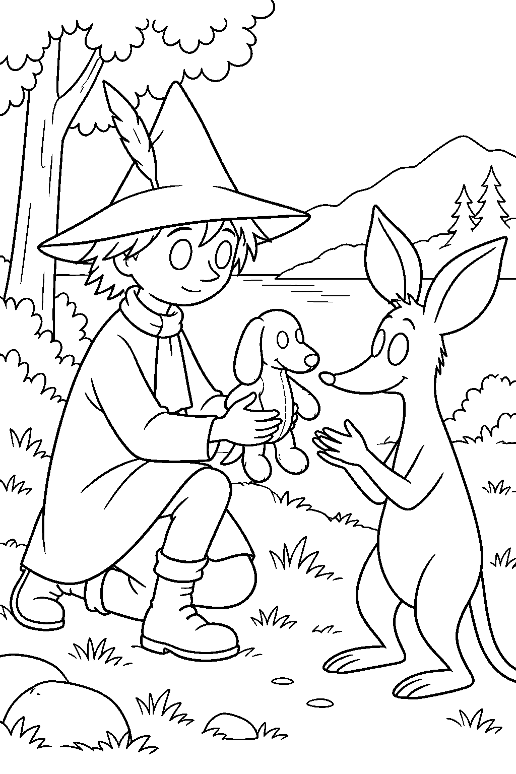 snufkin returning cedric to sniff line art