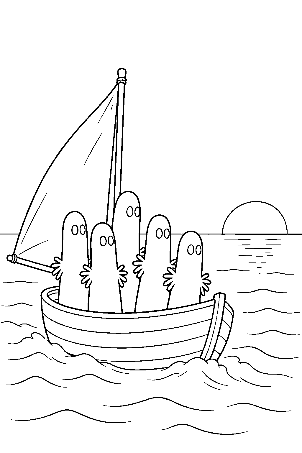 hattifatteners sailing toward the horizon line art