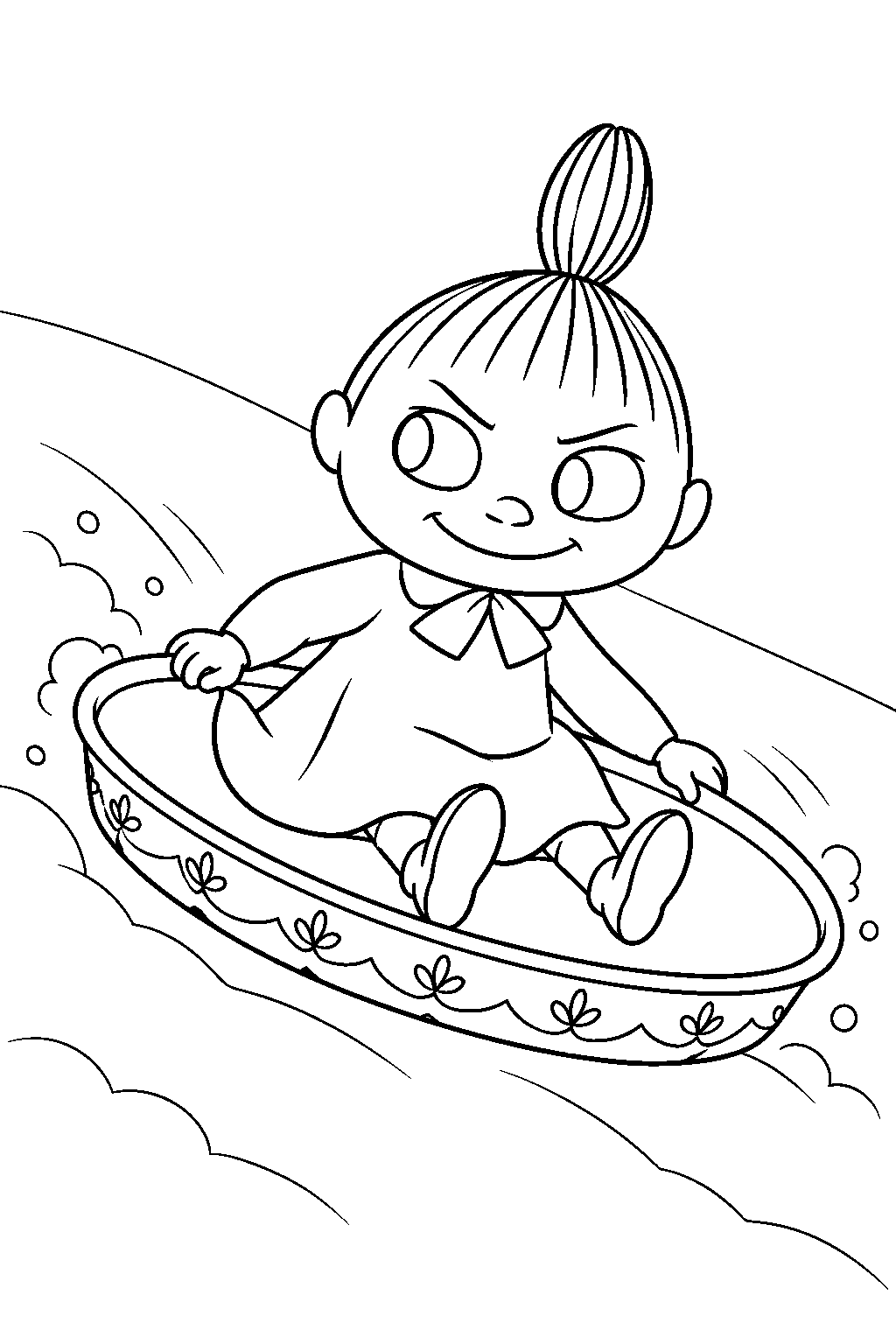 little my sledding on moominmamma s tea tray line art