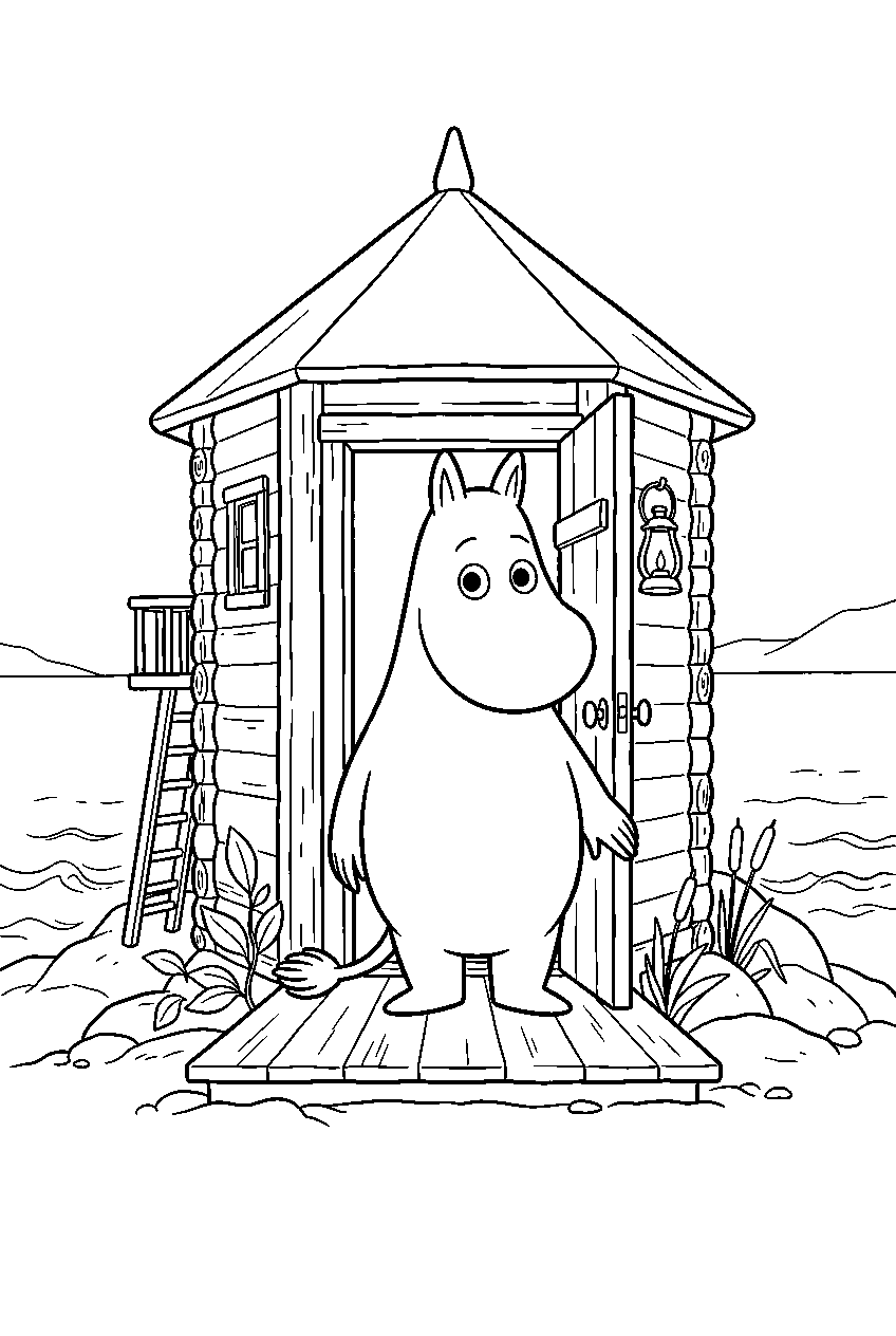 moomin at bathing house line art