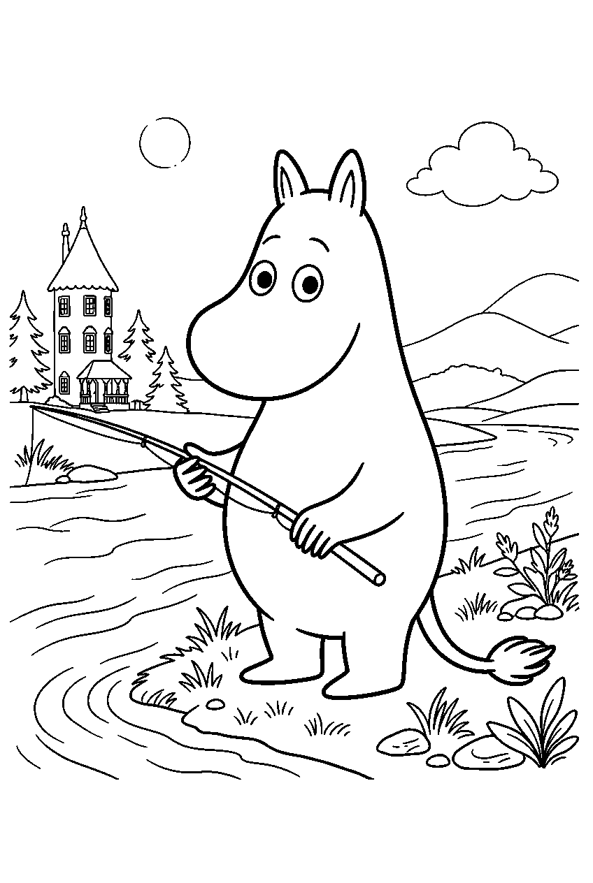 moomin by the river line art