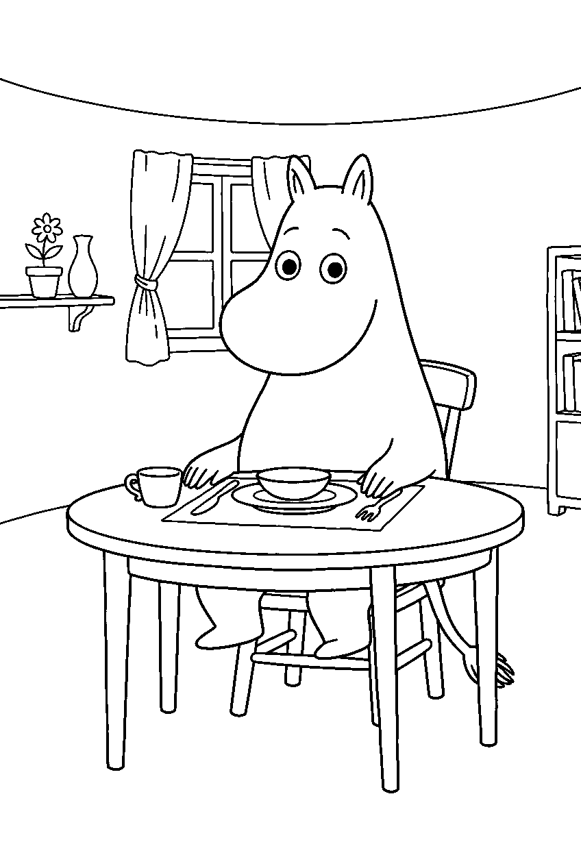 moomin in family dining room line art