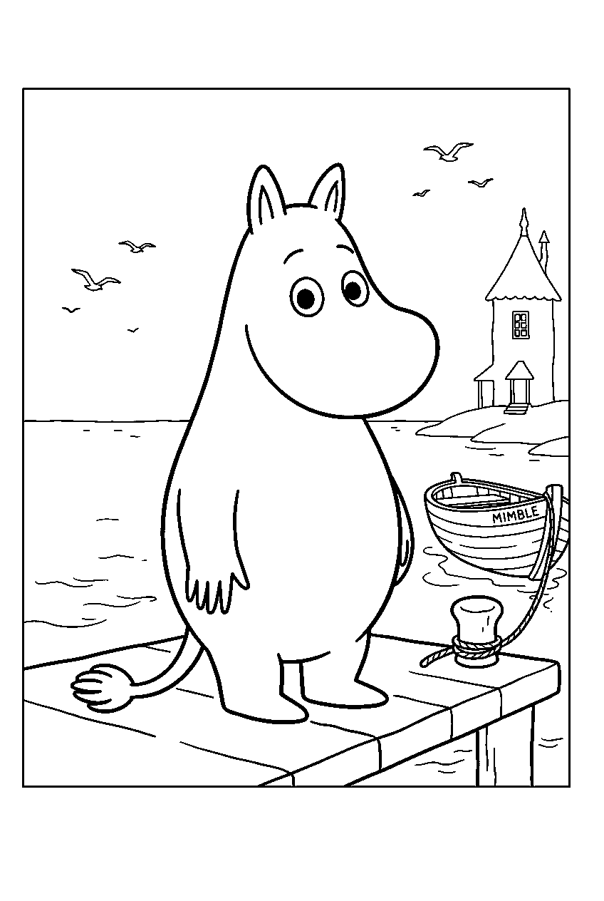 moomin in harbor line art