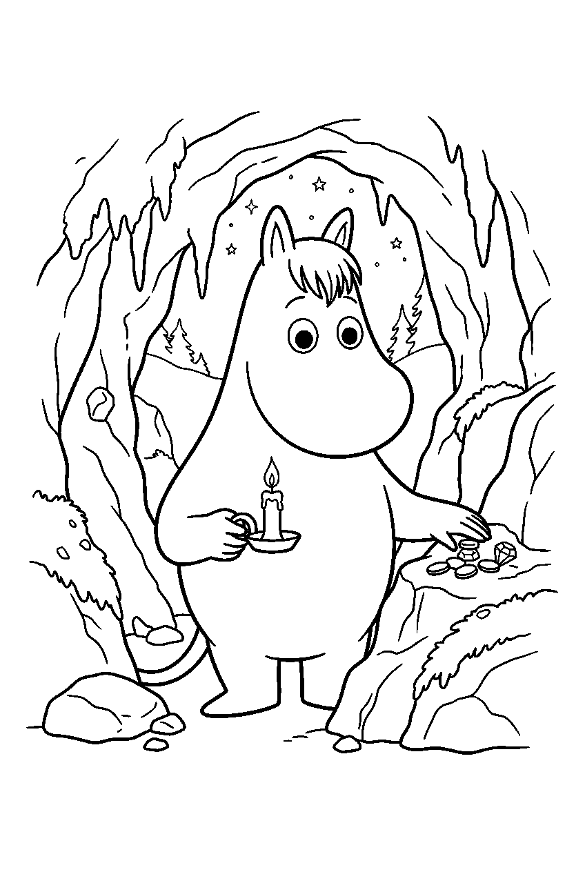 moomin in hidden cave line art