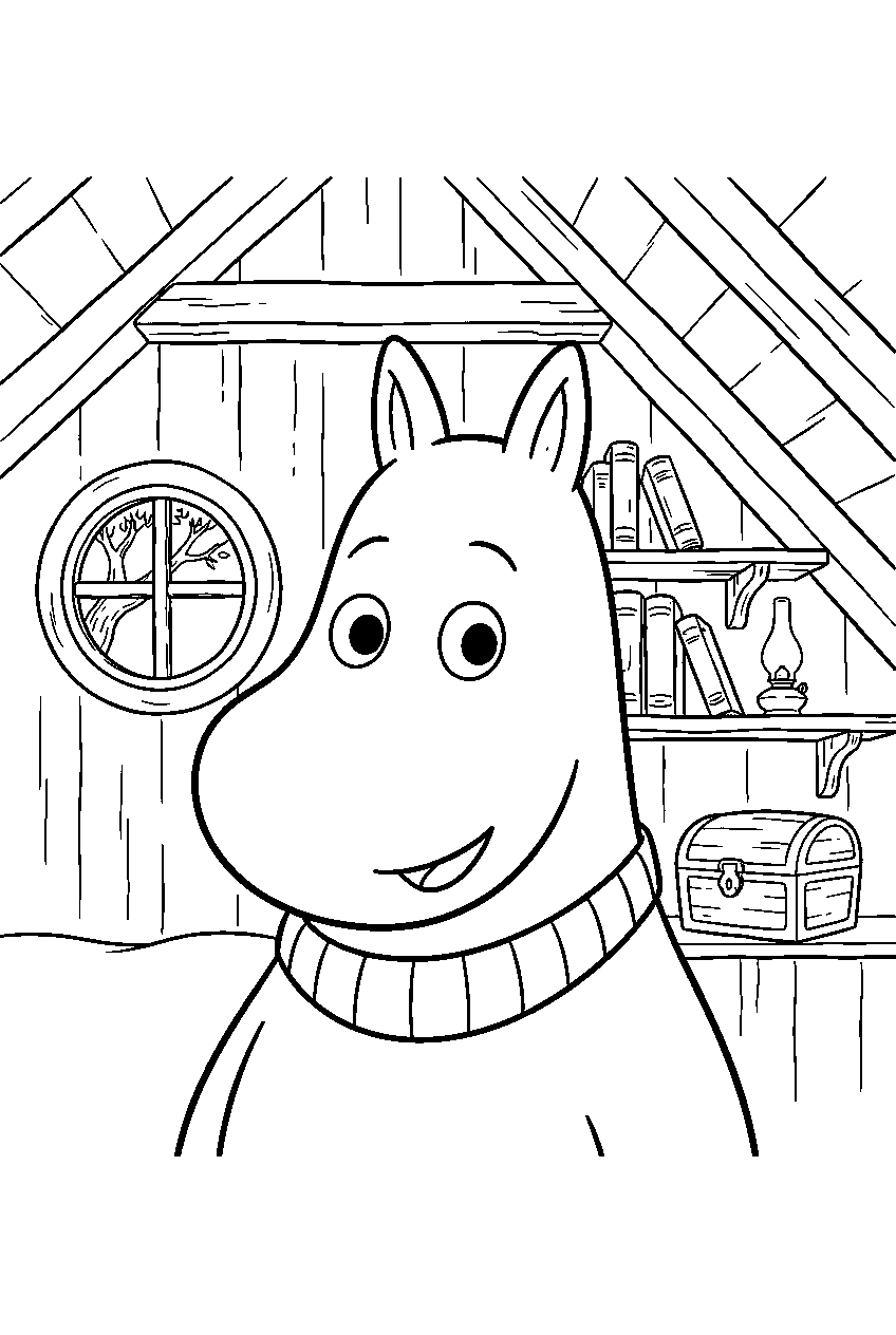 moomin in house attic line art