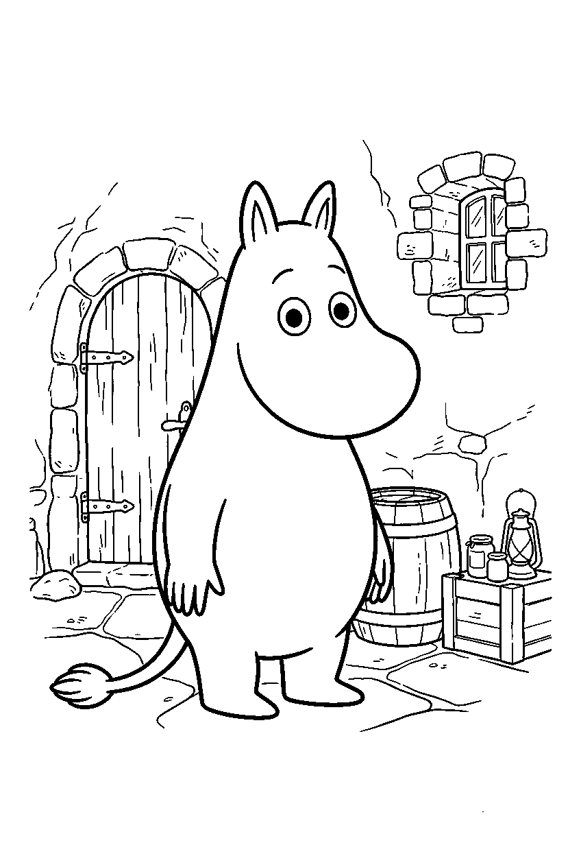 moomin in house cellar line art