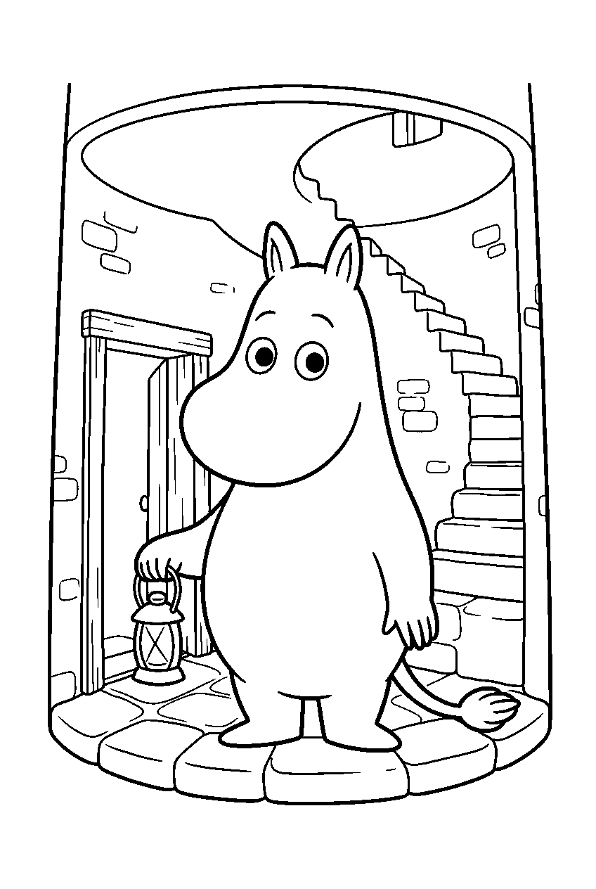 moomin in lighthouse line art
