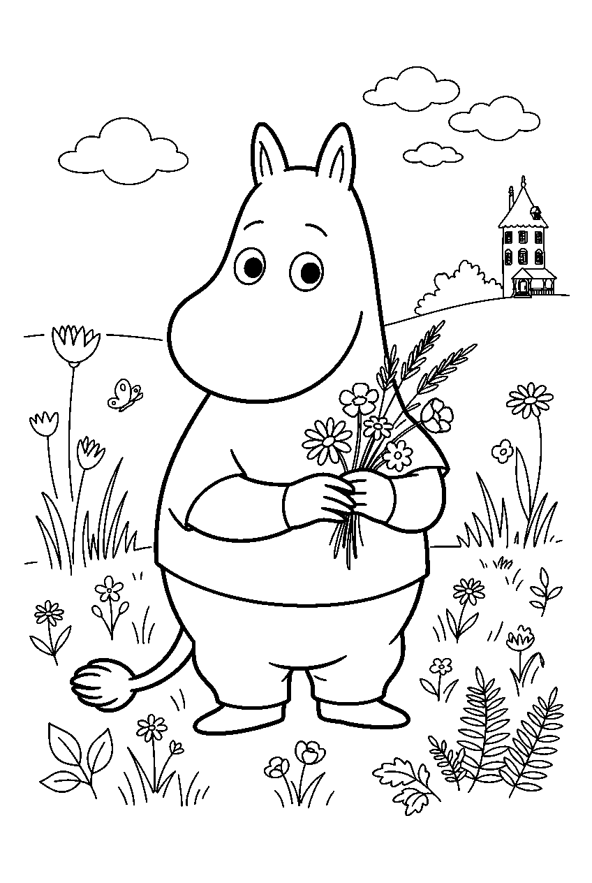 moomin in midsummer meadow line art