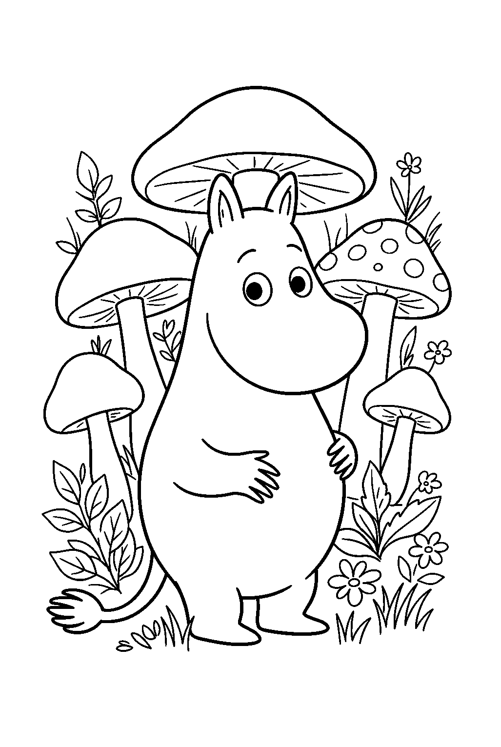 moomin in mushroom grove line art