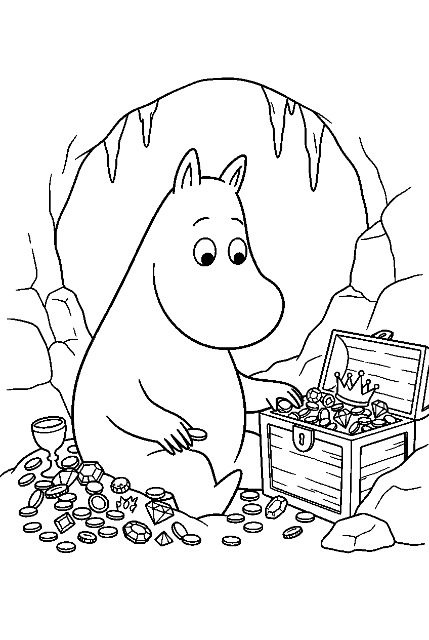 moomin in treasure cave line art