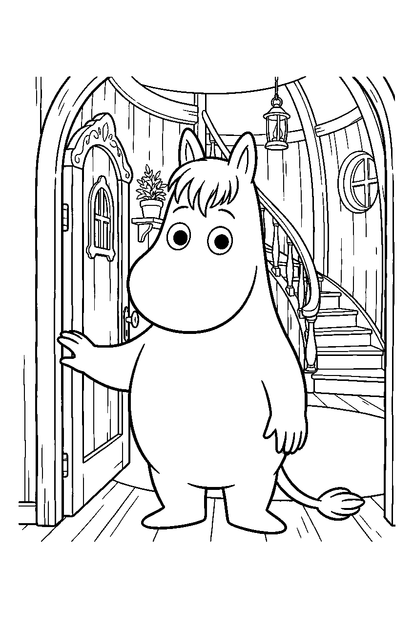 moomin in valley house line art