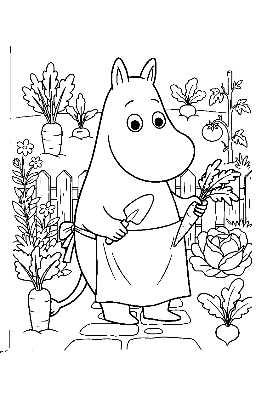 moomin in vegetable garden line art