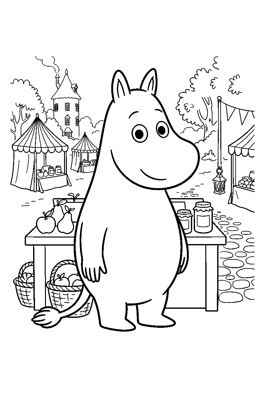 moomin in village market line art