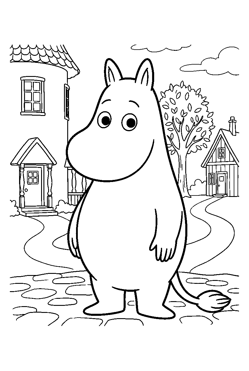 moomin in village square line art