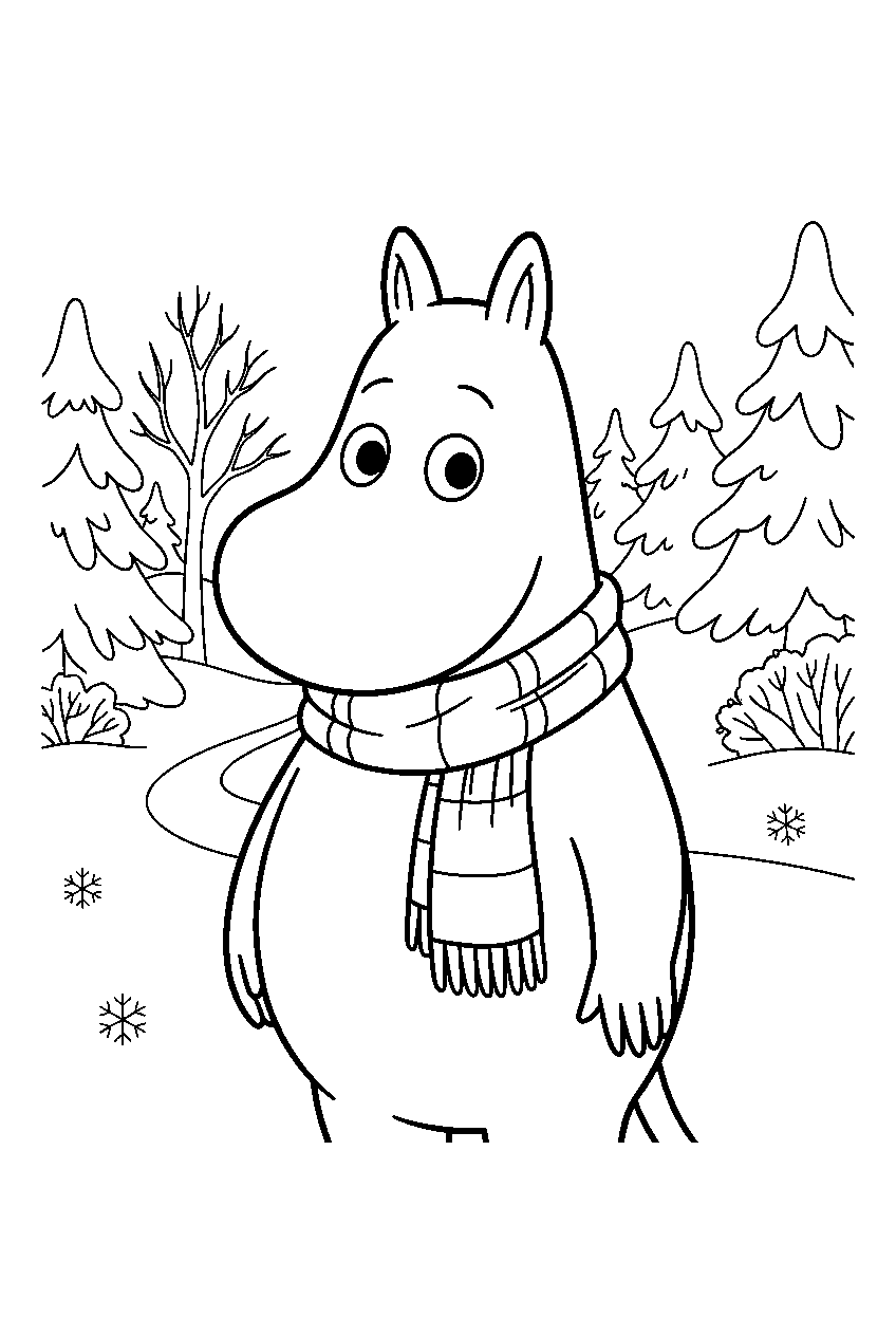 moomin in winter forest line art