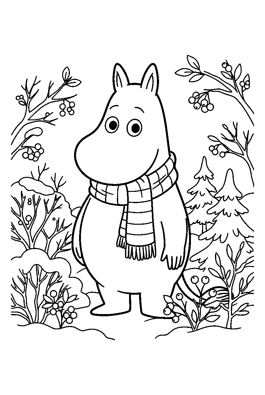 moomin in winter garden line art