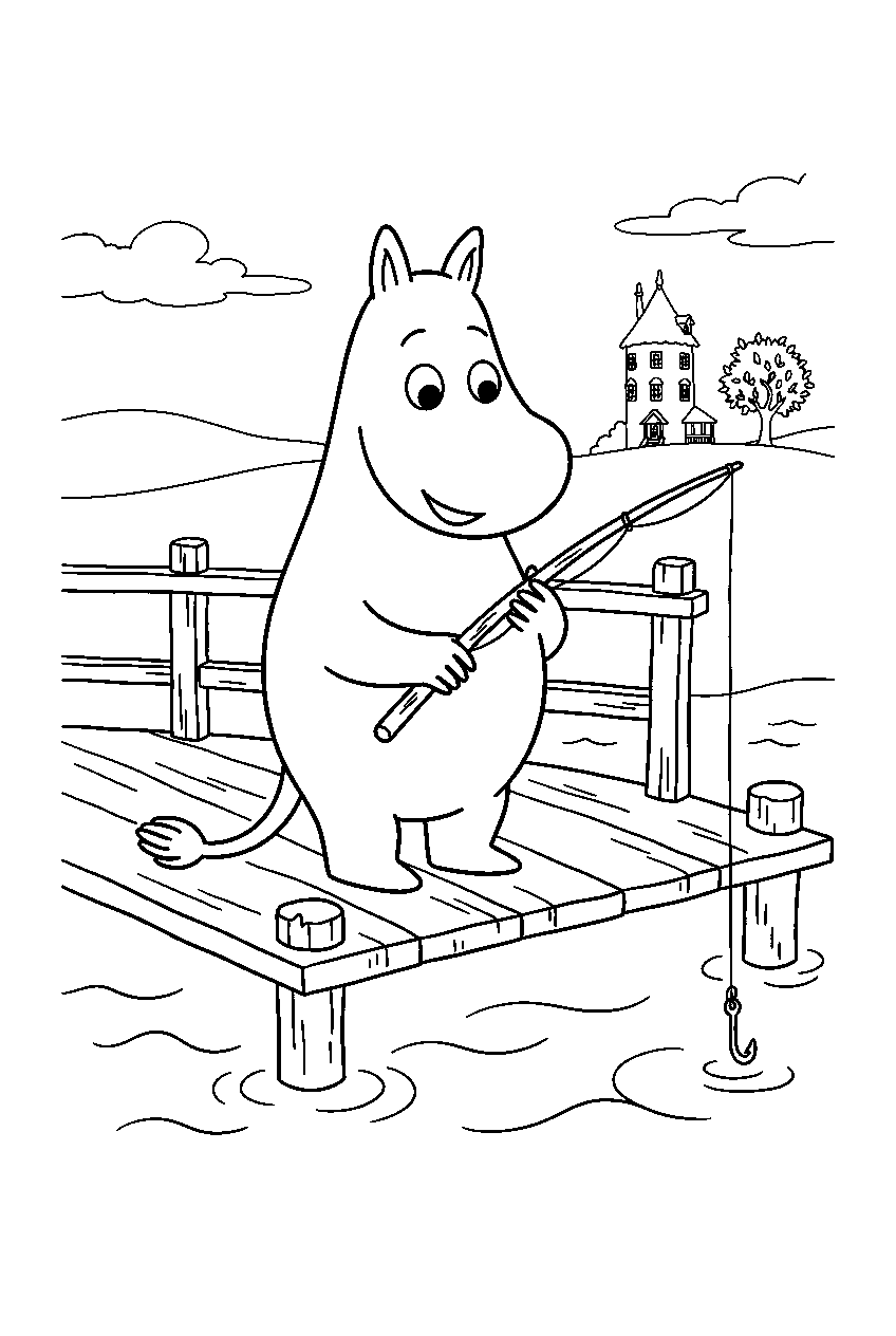 moomin on fishing dock line art