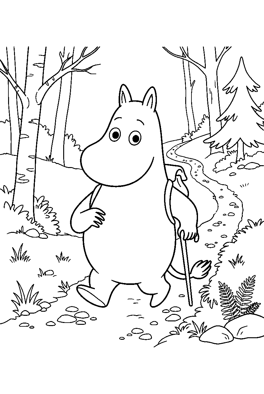 moomin on forest trail line art