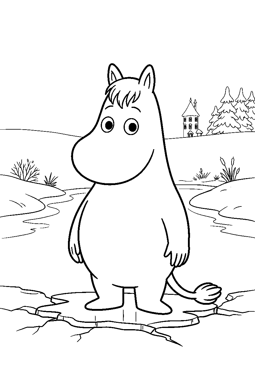 moomin on frozen river line art