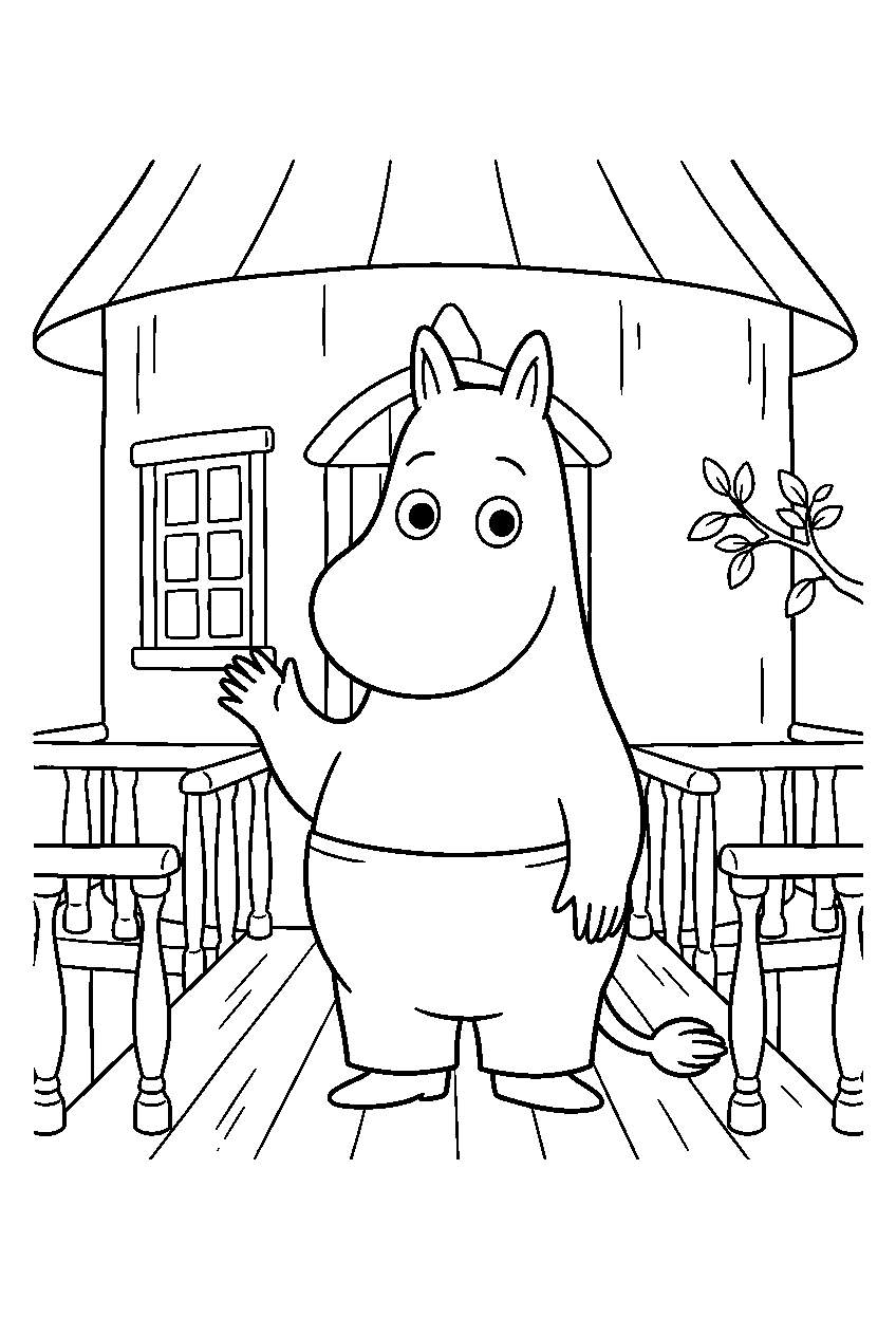 moomin on house veranda line art