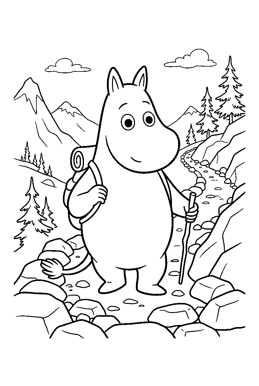 moomin on mountain trail line art