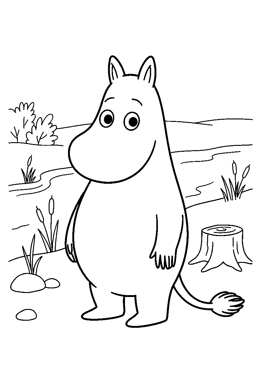 moomin on riverbank line art