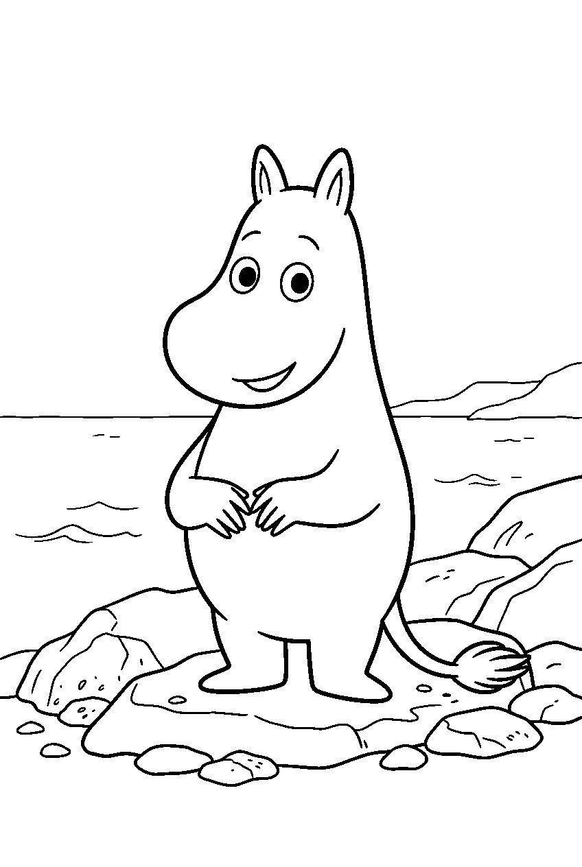 moomin on rocky shore line art