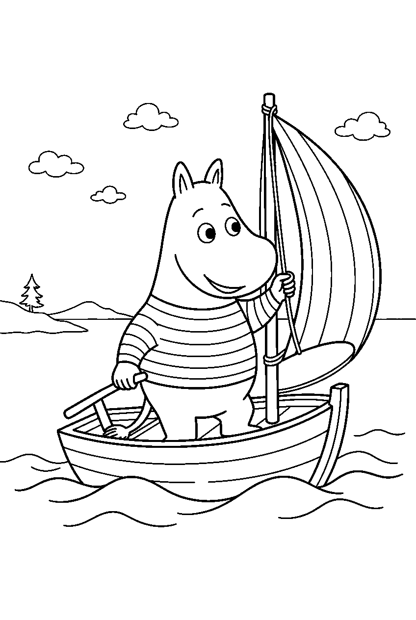 moomin on sailing boat line art