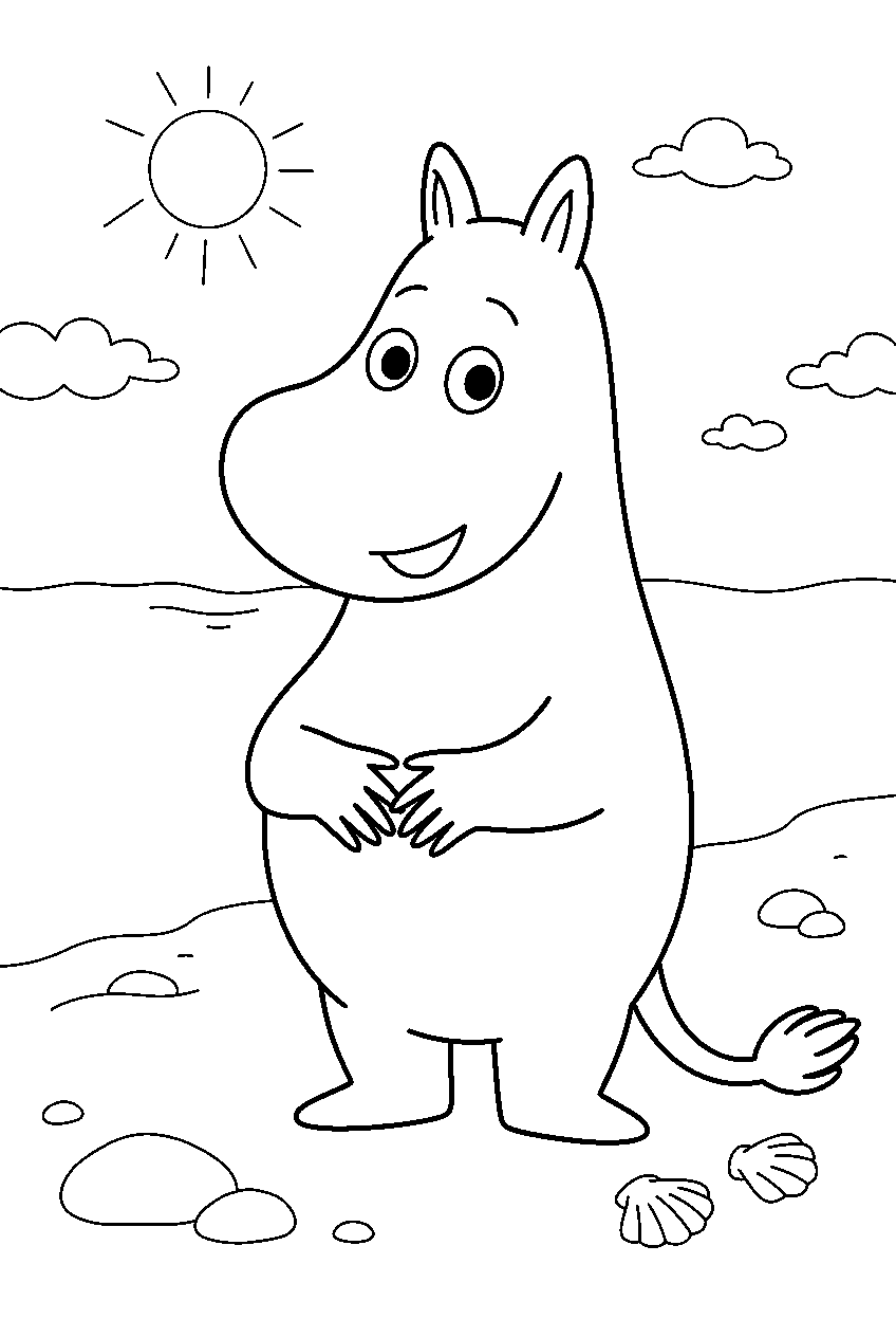 moomin on sandy beach line art