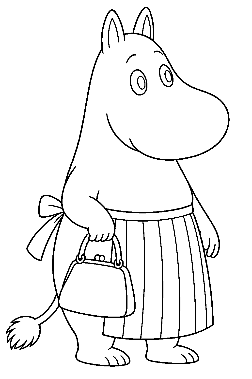 moominmamma carrying her handbag and wearing her striped apron line art