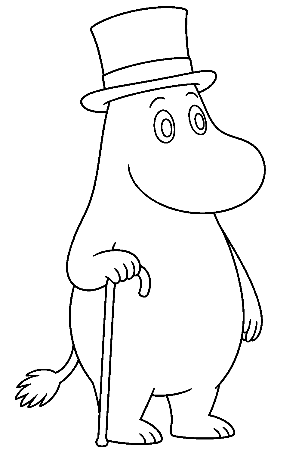 moominpappa wearing his top hat and holding his walking cane line art