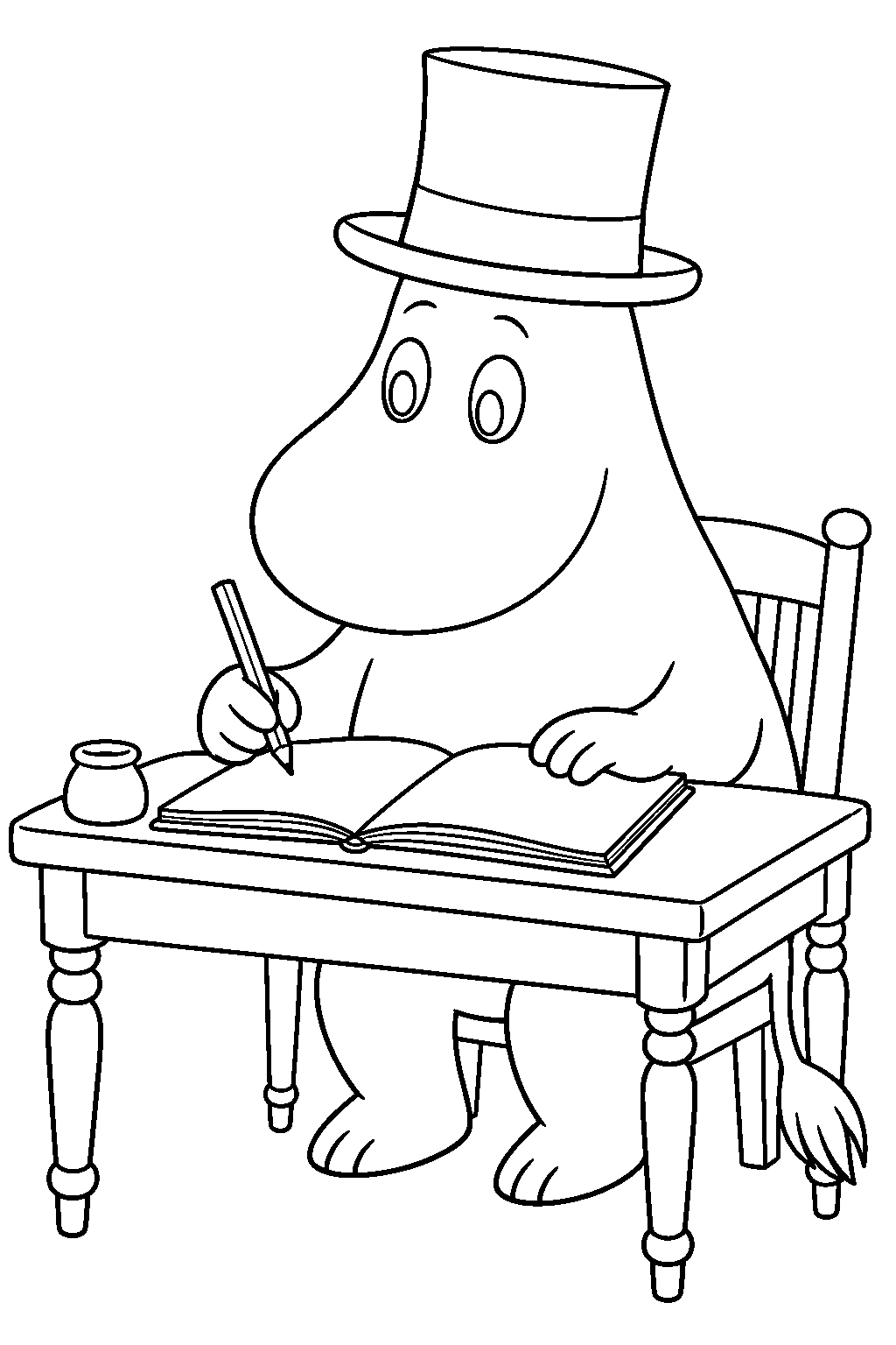 moominpappa writing his memoirs at his desk line art