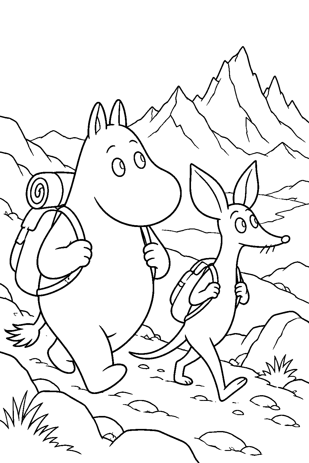 moomintroll setting off with sniff for the lonely mountains line art