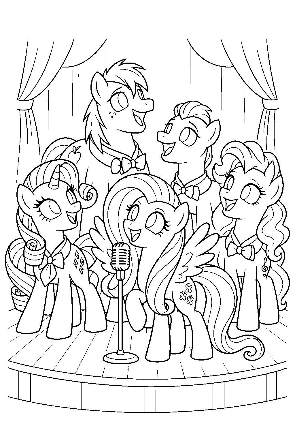 fluttershy singing with rarity and the ponytones line art